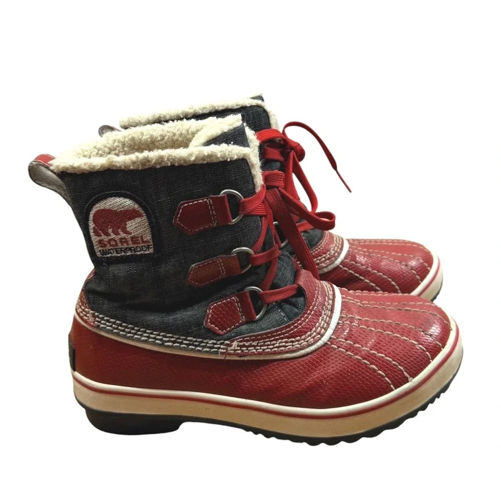Sorel Winter Snow Boots Kids 5 Red Waterproof Duck Boots Outdoor NL1530-986